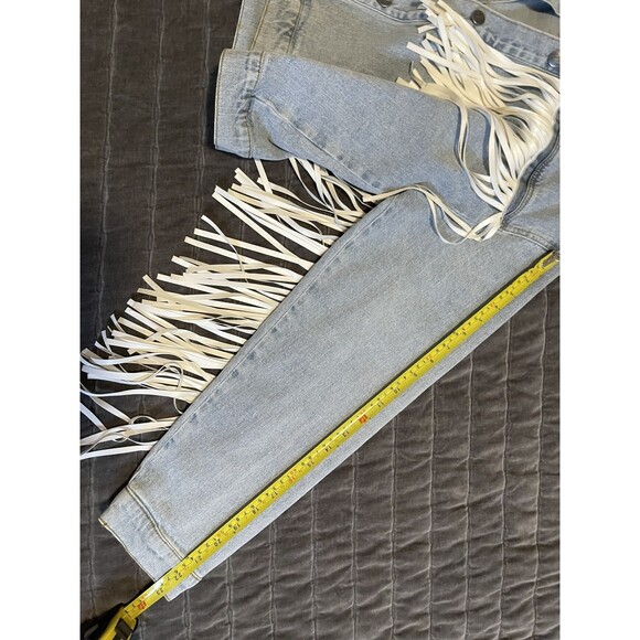 NewW tags BRIDE Denim L Jean Jacket fringe bachelorette party wedding honeymoon - Picture 12 of 14